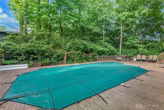 1839 Quail Hollow Rd, Washington Twp, OH 45459 - view of pool with a covered hot tub and a deck