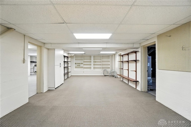 1160 Lytle Ln, Kettering, OH 45409 - finished basement featuring carpet floors, a drop ceiling, and built in features