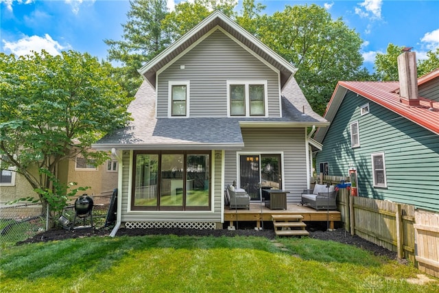1525 Crescent Blvd, Kettering, OH 45409 - back of property featuring a wooden deck, roof with shingles, and an outdoor living space