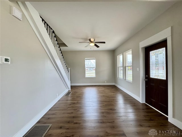 356 Old St Unit 122, Clearcreek Twp, OH 45036 - entrance foyer featuring stairway, dark wood-type flooring, and ceiling fan