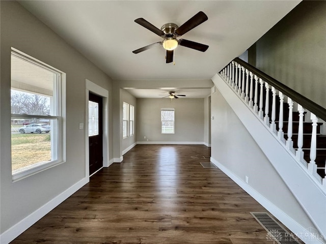 356 Old St Unit 122, Clearcreek Twp, OH 45036 - unfurnished living room featuring a ceiling fan, dark wood-style floors, and stairway