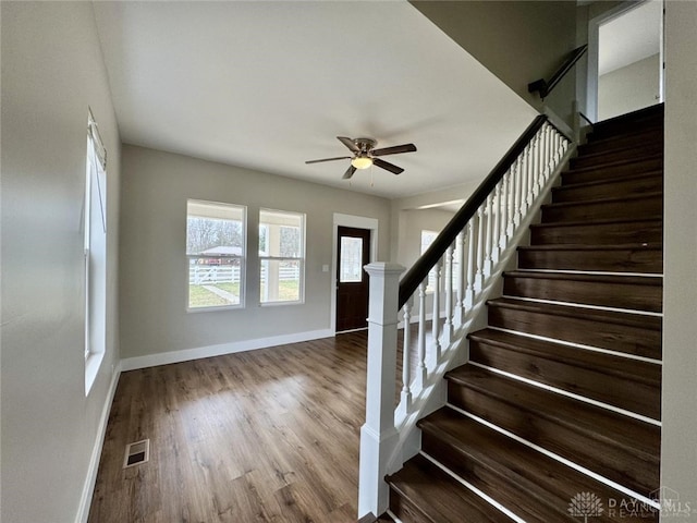 356 Old St Unit 122, Clearcreek Twp, OH 45036 - entryway featuring stairs, ceiling fan, and wood finished floors