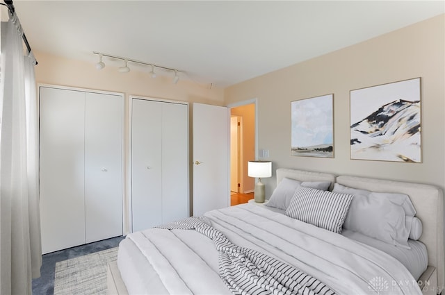 106 Mark Ct, Germantown, OH 45327 - bedroom with two closets, rail lighting, and carpet floors