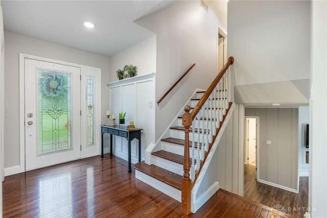 4629 Wicklow Dr, Middletown, OH 45042 - entryway with wood finished floors, stairs, and recessed lighting