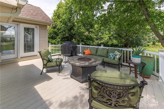 1210 Greystone Cir, Dayton, OH 45414 - wooden terrace with an outdoor living space with a fire pit and grilling area
