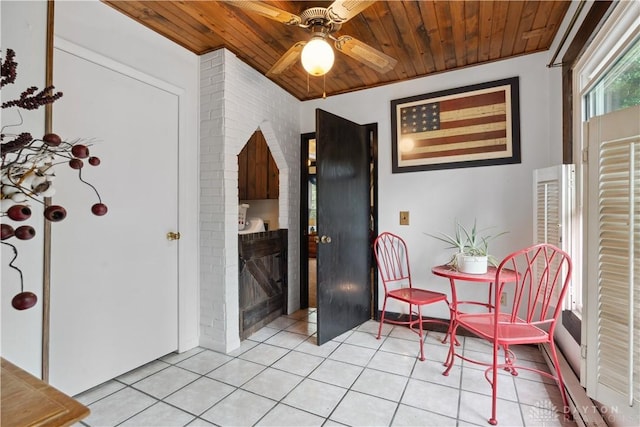8760 State Route 380, Chester Twp, OH 45177 - sitting room featuring wood ceiling, light tile patterned flooring, and ceiling fan