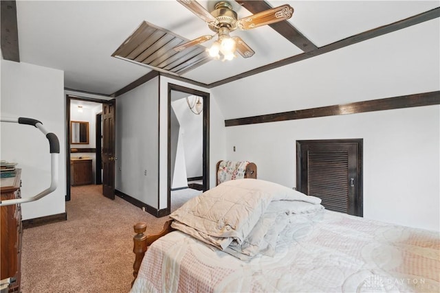 8760 State Route 380, Chester Twp, OH 45177 - carpeted bedroom with ceiling fan, vaulted ceiling, and connected bathroom