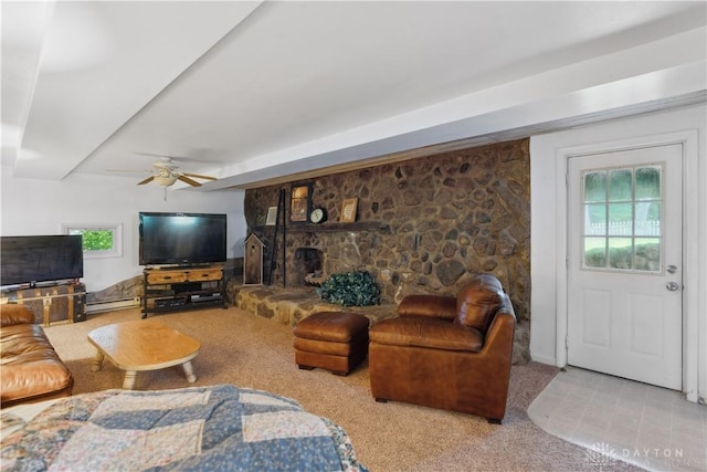 8760 State Route 380, Chester Twp, OH 45177 - carpeted living room with ceiling fan and baseboard heating