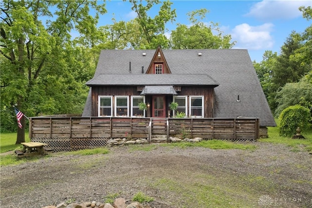8760 State Route 380, Chester Twp, OH 45177 - a-frame style home with a wooden deck and roof with shingles