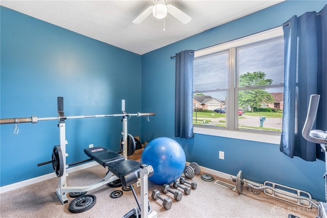 7502 Ned Ct, Franklin, OH 45005 - exercise area with ceiling fan and carpet flooring