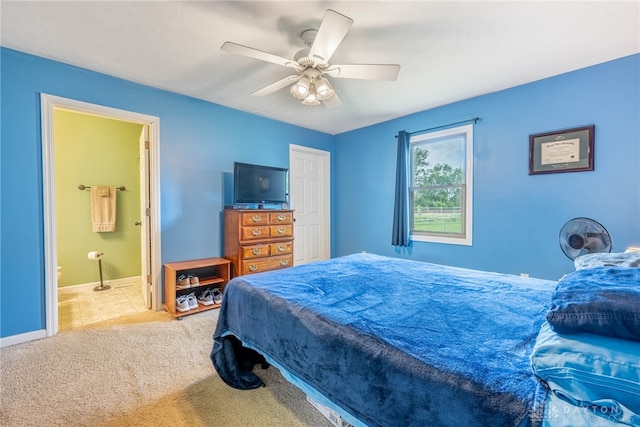 7502 Ned Ct, Franklin, OH 45005 - bedroom with carpet floors, a ceiling fan, and ensuite bathroom