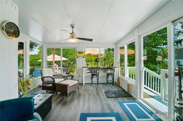 3244 N Shoemaker Rd, Lebanon, OH 45036 - sunroom featuring plenty of natural light and a ceiling fan