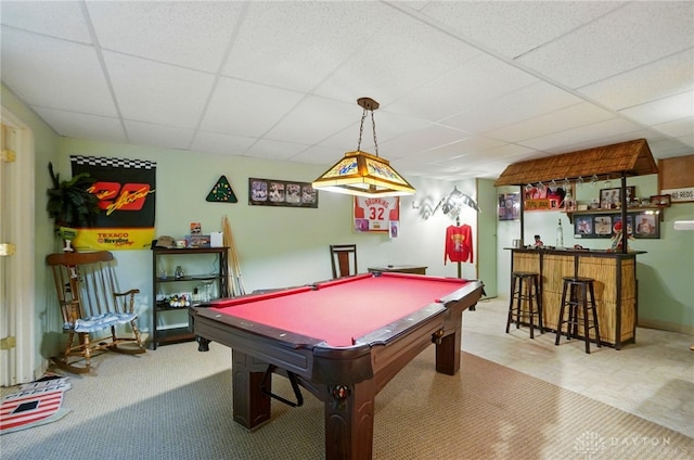 3244 N Shoemaker Rd, Lebanon, OH 45036 - recreation room with a bar, a drop ceiling, and billiards table