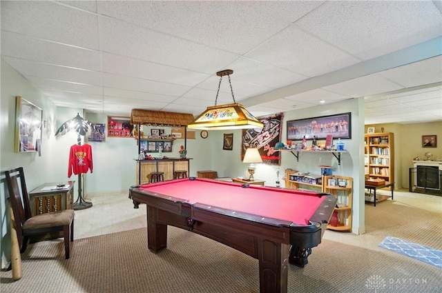 3244 N Shoemaker Rd, Lebanon, OH 45036 - game room featuring carpet floors, a drop ceiling, and pool table