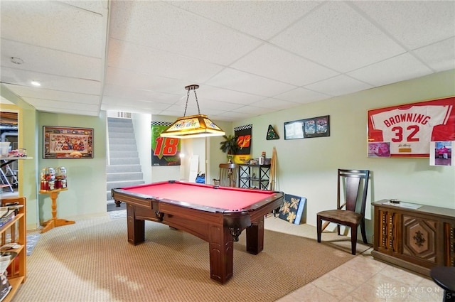 3244 N Shoemaker Rd, Lebanon, OH 45036 - game room featuring pool table and a paneled ceiling