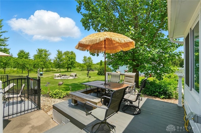 3244 N Shoemaker Rd, Lebanon, OH 45036 - wooden terrace featuring outdoor dining space and a lawn