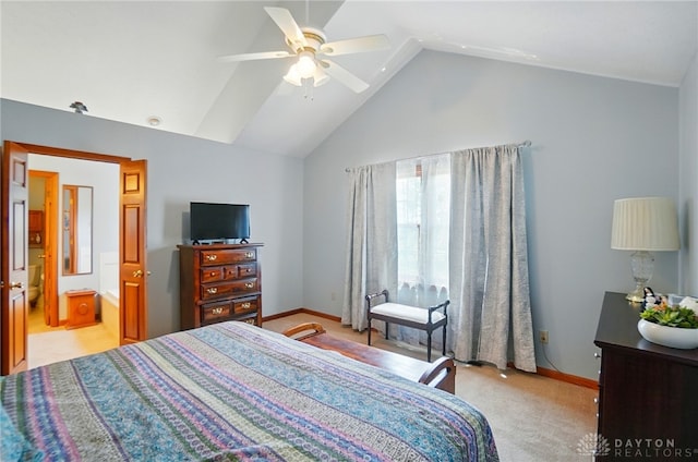 3244 N Shoemaker Rd, Lebanon, OH 45036 - bedroom featuring carpet, ensuite bath, a ceiling fan, and high vaulted ceiling