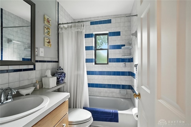 1314 Red Bud Trl, Dayton, OH 45409 - bathroom with vanity, shower / bath combination with curtain, tile walls, and tasteful backsplash