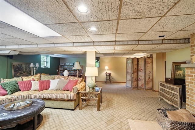 1314 Red Bud Trl, Dayton, OH 45409 - living area with carpet floors, a drop ceiling, and recessed lighting