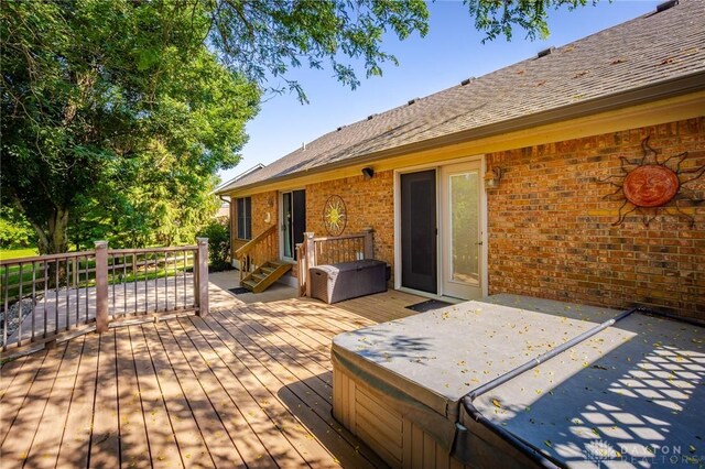 6437 Sun Ridge Dr, Waynesville, OH 45068 - deck with a covered hot tub