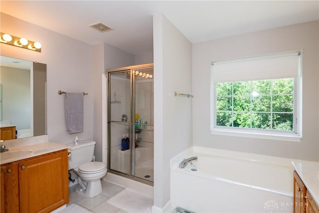 2384 Flyway Ct, Beavercreek, OH 45431 - full bath featuring vanity, a stall shower, tile patterned floors, and a bath