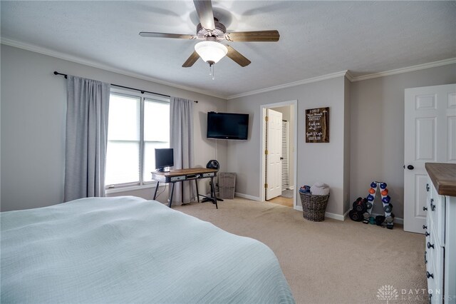 6426 Anvil Dr, Waynesville, OH 45068 - bedroom with light colored carpet, crown molding, and ceiling fan
