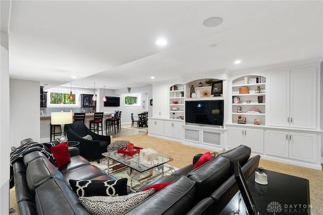 7921 Locust Grove Ct, Springboro, OH 45066 - living room featuring recessed lighting and light carpet