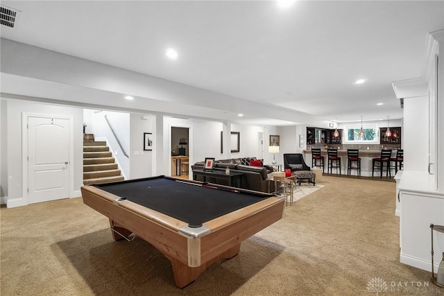 7921 Locust Grove Ct, Springboro, OH 45066 - playroom with light carpet, recessed lighting, and billiards table