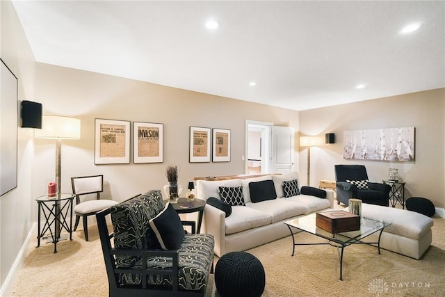 7921 Locust Grove Ct, Springboro, OH 45066 - carpeted living area featuring baseboards and recessed lighting