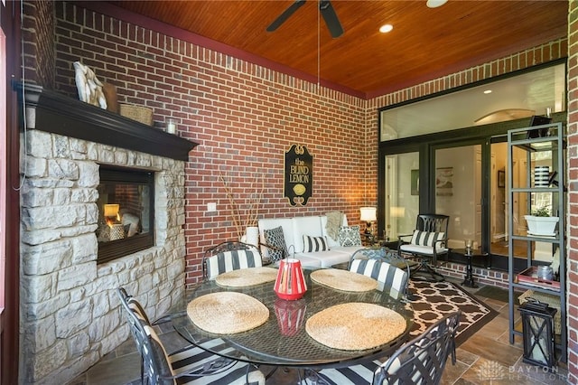 7921 Locust Grove Ct, Springboro, OH 45066 - dining area featuring wooden ceiling and ceiling fan