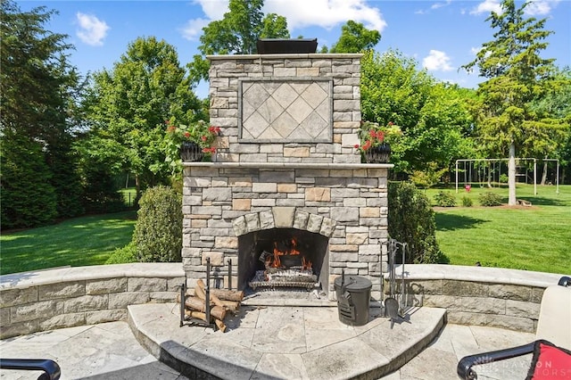 7921 Locust Grove Ct, Springboro, OH 45066 - view of patio featuring an outdoor stone fireplace