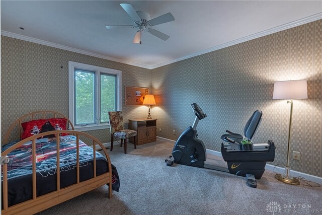 5010 Rhine Way, Centerville, OH 45458 - bedroom featuring carpet, crown molding, and a ceiling fan
