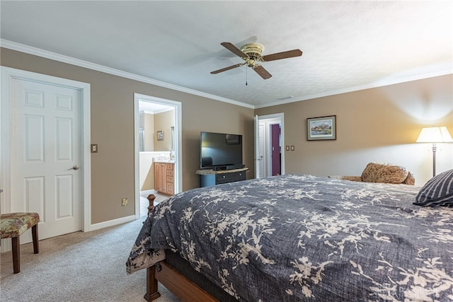 5010 Rhine Way, Centerville, OH 45458 - bedroom with carpet flooring, crown molding, a ceiling fan, and ensuite bathroom