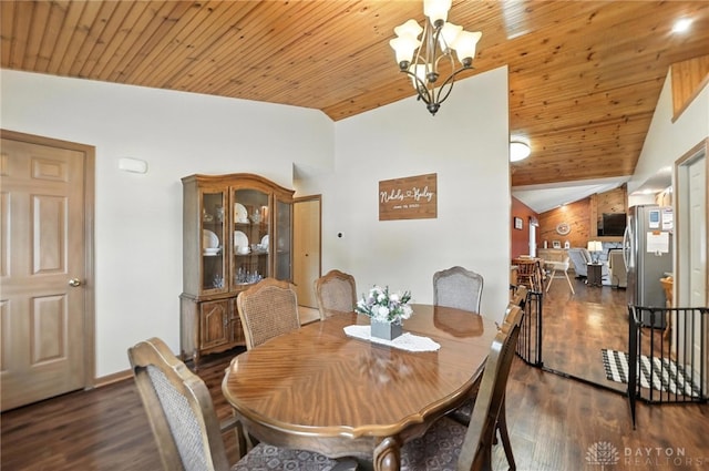 450 Overfield Pl, Troy, OH 45373 - dining area featuring vaulted ceiling, wood finished floors, a chandelier, and wooden ceiling