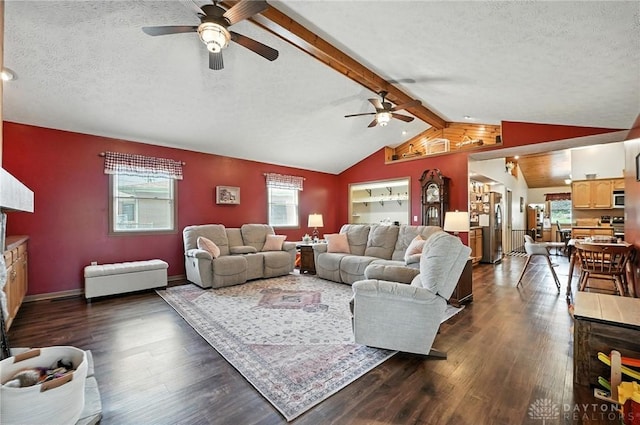 450 Overfield Pl, Troy, OH 45373 - living area with ceiling fan, dark wood-style flooring, and a textured ceiling