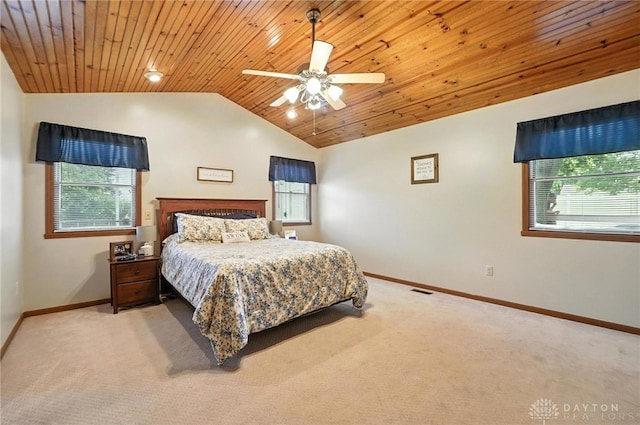 450 Overfield Pl, Troy, OH 45373 - carpeted bedroom with vaulted ceiling, multiple windows, wood ceiling, and a ceiling fan