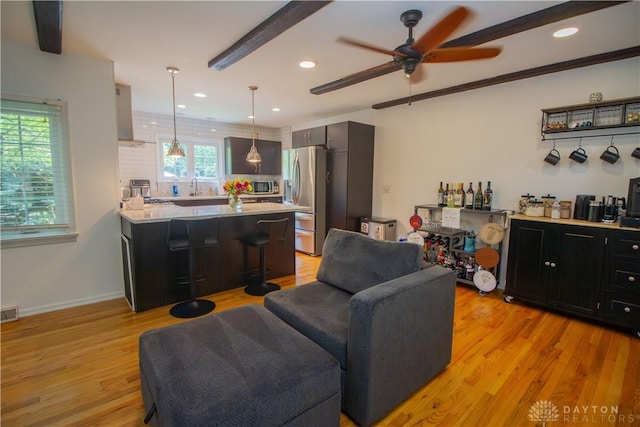 101 Blue Gate Cir Unit 1, Dayton, OH 45429 - living room featuring light wood finished floors, ceiling fan, and recessed lighting