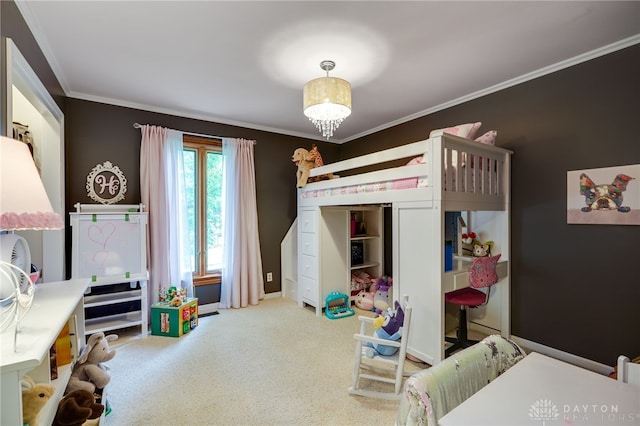 5516 Anne Ln, Washington Twp, OH 45459 - carpeted bedroom featuring ornamental molding and a chandelier