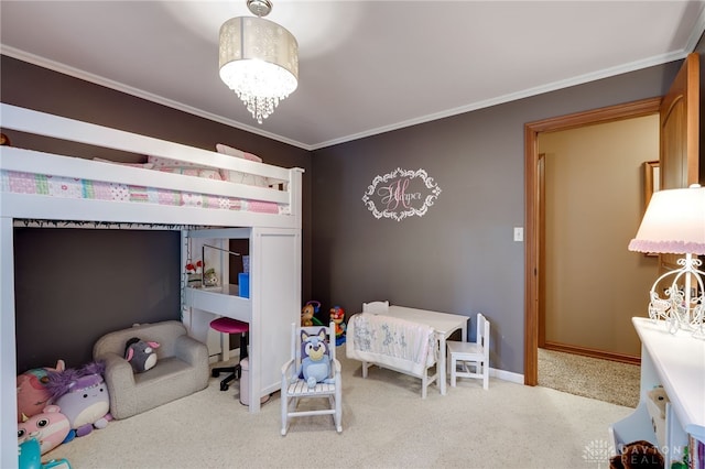 5516 Anne Ln, Washington Twp, OH 45459 - bedroom featuring crown molding, a chandelier, and carpet flooring
