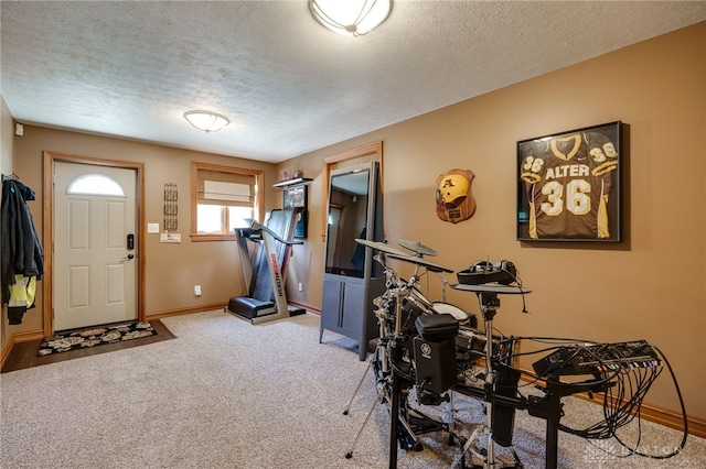 5516 Anne Ln, Washington Twp, OH 45459 - exercise room featuring a textured ceiling and carpet flooring