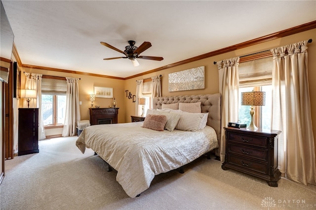 5516 Anne Ln, Washington Twp, OH 45459 - bedroom with light carpet, crown molding, and a ceiling fan