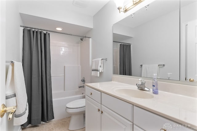 2396 Vienna Pkwy, Dayton, OH 45459 - full bathroom featuring vanity, shower / tub combo with curtain, and tile patterned floors