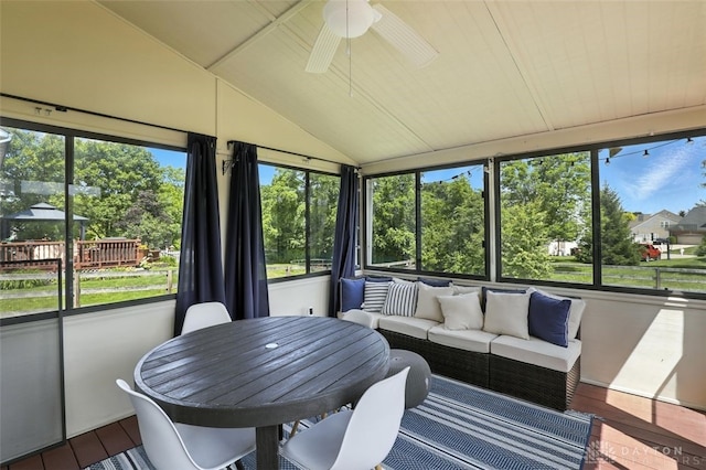 6630 Falling Leaves Ct, Mason, OH 45040 - sunroom with vaulted ceiling, a ceiling fan, and an outdoor hangout area