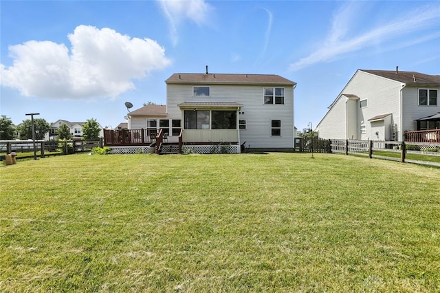 6630 Falling Leaves Ct, Mason, OH 45040 - back of house featuring a sunroom, a fenced backyard, and a wooden deck