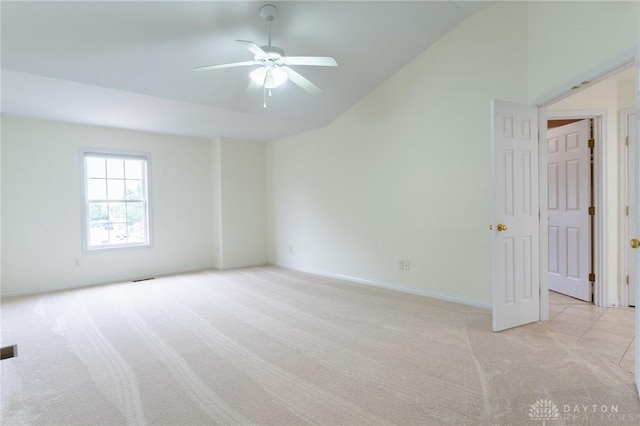 2540 Early Spring Ct, Dayton, OH 45459 - unfurnished room featuring lofted ceiling, light colored carpet, and ceiling fan