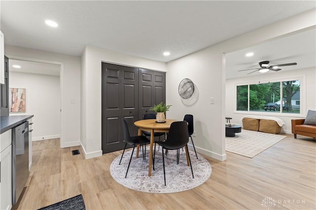 1209 Maple St, Troy, OH 45373 - dining room with light wood-style floors, recessed lighting, and ceiling fan