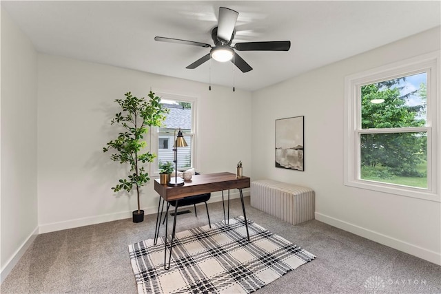 1209 Maple St, Troy, OH 45373 - carpeted office featuring a ceiling fan and baseboards