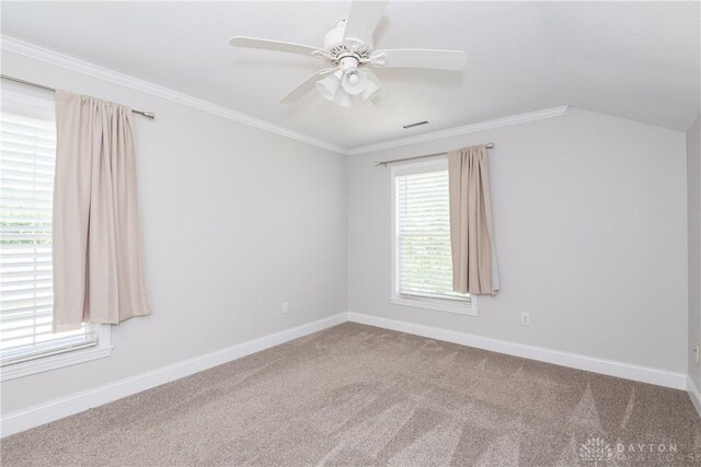 1129 Eureka Dr, Kettering, OH 45419 - spare room with ceiling fan, carpet flooring, and crown molding
