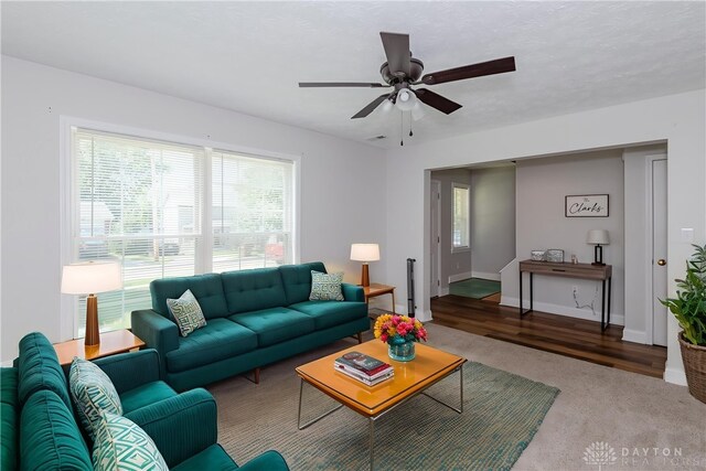 1129 Eureka Dr, Kettering, OH 45419 - carpeted living room with plenty of natural light and a ceiling fan