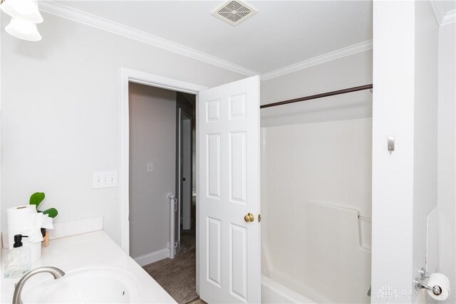 1129 Eureka Dr, Kettering, OH 45419 - bathroom with ornamental molding and vanity